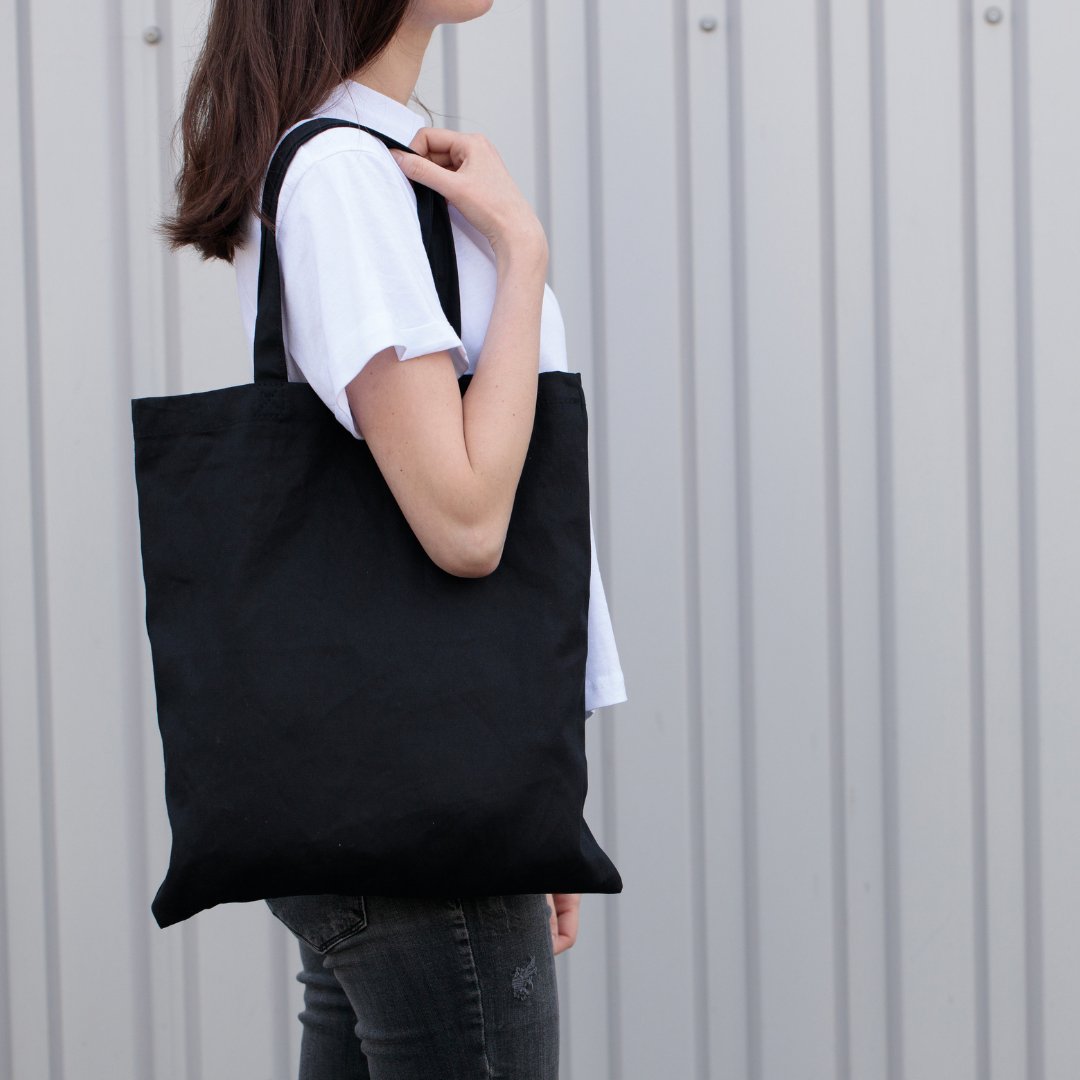 100% Organic Calico Tote Bags - Black - PackQueen