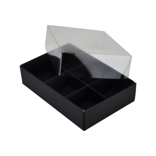 6 Pack Chocolate Box with Clear Lid - Paperboard (285gsm) (Base, Insert & Clear Lid)