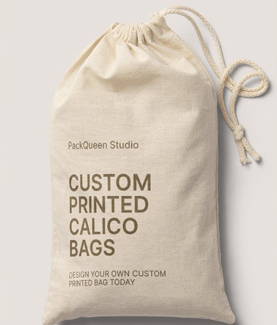 Express Value Calico Drawstring Bags (Plain or Printed) - PackQueen