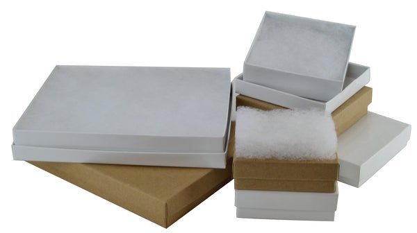 100 PACK - Cotton Fill Box Long - Gloss White 132 x 95 x 22mm - PackQueen