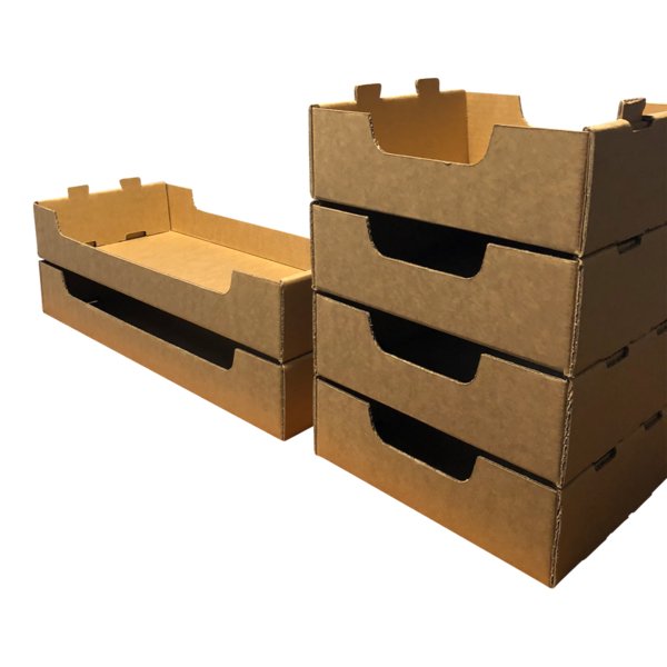 SAMPLE - Large Heavy Duty Stackable Cardboard Catering and Storage Tray (One Piece Self Locking) - Kraft Brown - PackQueen
