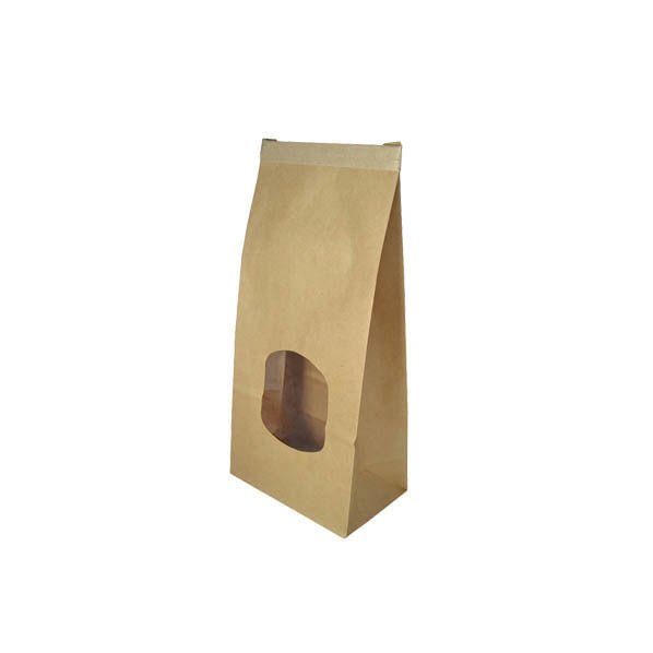 SAMPLE - Retail Large Paper Bag with Window - Brown with tin tie - PackQueen