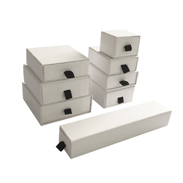 SAMPLE - Tiny Square 49mm Drawer Rigid Jewellery Box - Ring & Pendant (Sleeve, Base & Removable Insert) - Matt White - PackQueen